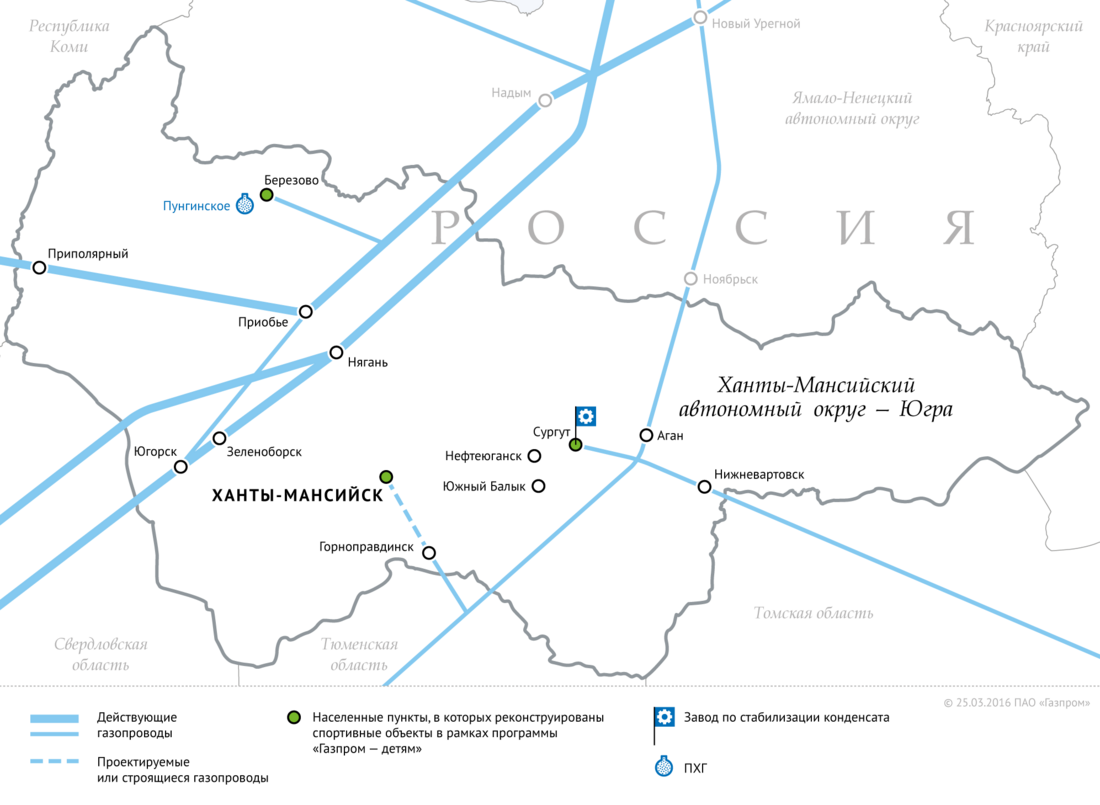 Схема магистральных газопроводов в ХМАО